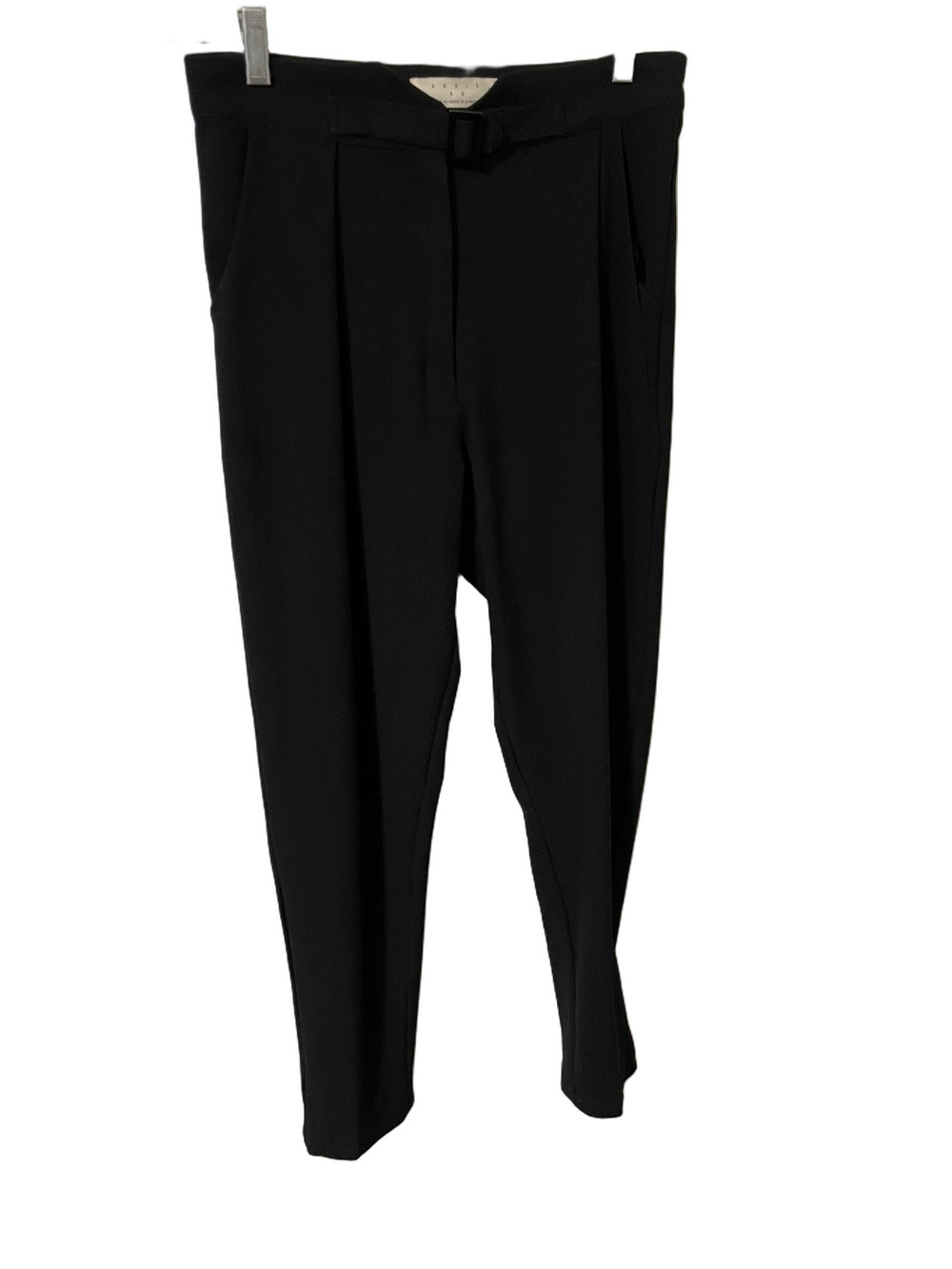 Annie 50 Black High-Waist Tapered Dress Trousers with Buckle Detail Size Small